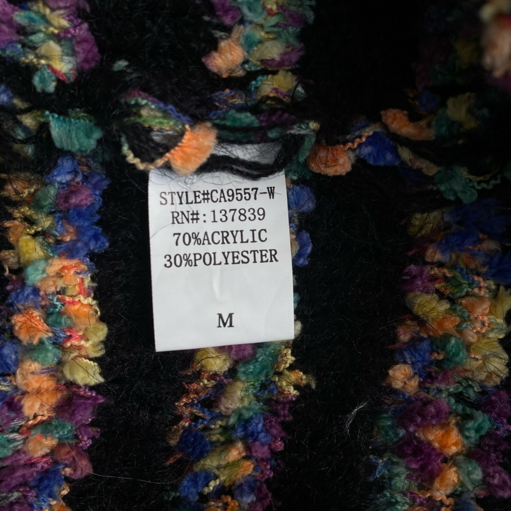 Dreamers Sweater Women’s Medium Black Rainbow Oversized Open Front Cardigan - Picture 9 of 10